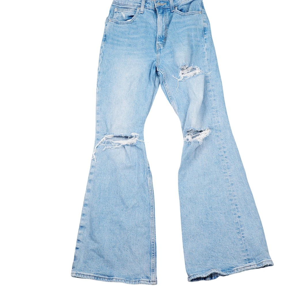 Levi’s 70s High Flare Jeans Women 25 Light Blue Distressed Denim
